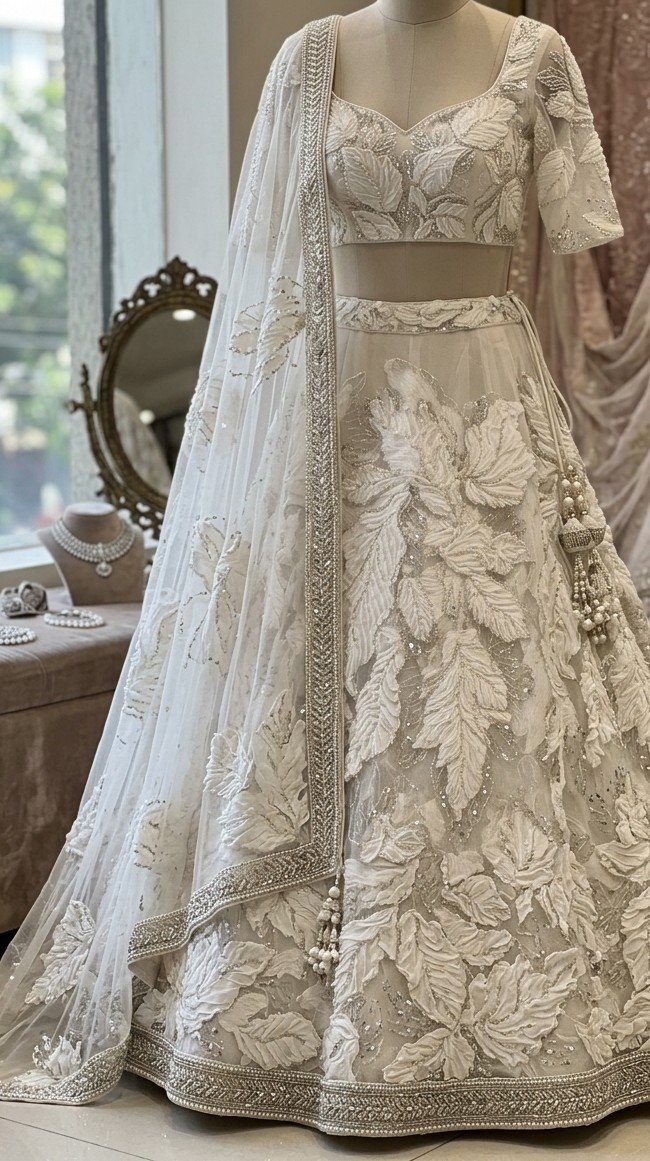 Ivory bridal lehenga